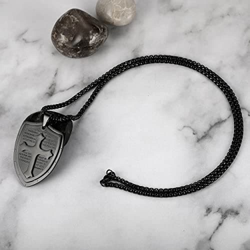 Rehoboth Mens Stainless Steel Shield Cross Pendant Necklace Shield Armor Pendant Chain 24 Inch for Women Men Black - Thumbnail 3
