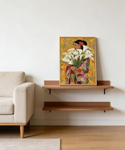 Framed Mexican Wall Art, Girl with Calla Lily Flower Wall Decor Picture, Mexican Botanical Floral Poster Print for Living room Bedroom Gallery Home Decoration 12x16in - Thumbnail 3