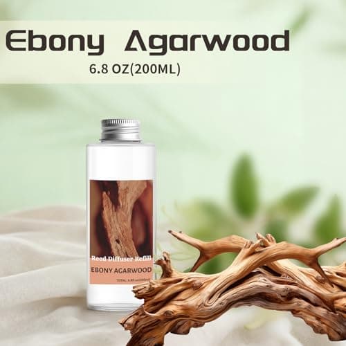 STRN Reed Diffuser Oil Refill, Ebony Agarwood Scented Diffuser Oil Refills with 6 Reed Sticks 200ML(6.8fl.oz), Room Fresheners for Home, Long-Lasting Fragrance for Living Room, Bedroom, Office - Thumbnail 2