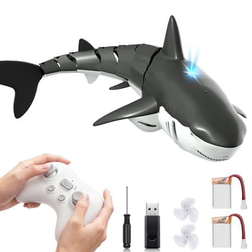 Playtigo 2.4Ghz Remote Control Shark Pool Toys for Boys Kids,Highly Realistic Shark Pool Toys for Kids,RC Boat Outdoor Water Toy with Light and Spray Water for Boys Girls Ages 6+ (with 2 Batteries) - Image 1