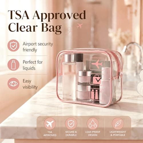 Eorakla Travel Toiletry Bag Set for Women, 3-Piece Makeup Organizer with TSA Approved Clear Bag & Brush Pouch, Waterproof Cosmetic Bags for Carry On (Pink) - Thumbnail 5