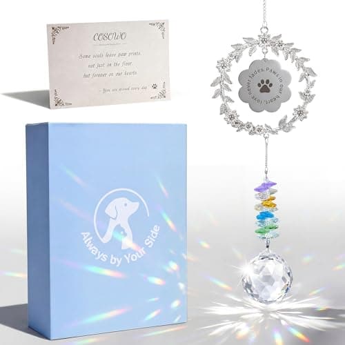 COSOWO Handcrafted Pet Memorial Crystal Ornament Rainbow Prism Sun Catcher with Keepsake Card, Sympathy Gift for Loss of Dog or Cat Paw Designs, Wreath