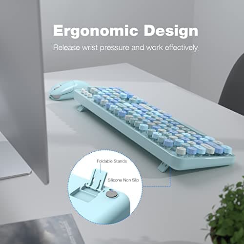 Dilter Wireless Keyboard and Mouse Combo, 104 Keys Full-Sized Typewriter Keyboards, 2.4 GHz USB Receiver Plug and Play, for Windows, PC, Laptop, Desktop (Blue Colorful) - Thumbnail 4