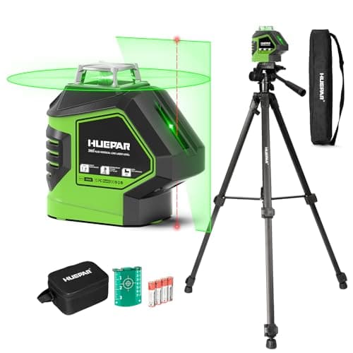 Laser Level with Tripod 60 Inch, Huepar Self Leveling Laser Level with 2 Plumb Dots -Green Cross Line Laser Leveler Tool with 360° Horizontal and 140° Vertical Line for Construction & Home Use 621CGT - Image 1