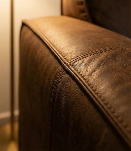 CHERS 83" Faux Leather Sofa, No Assembly Required One-Piece Couch, Mid Century Modern 3-Seater with Solid Wood Frame, Distressed Brown Vintage Patina Aesthetic for Living Room, Office, Reception - Thumbnail 5