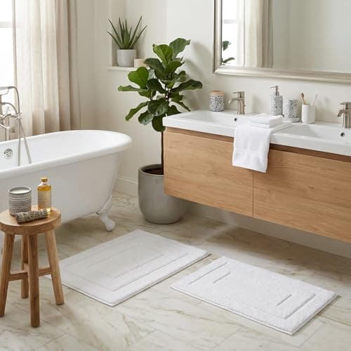 GRANNY SAYS Bathroom Rugs Sets 2 Piece,Soft Bath Mats for Bathroom, Bath Rugs Non Slip Washable, Absorbent Bath Rug for Tub,Shower and Toilet, Bath Mat Set (White, 20" x 32" + 16" x 24") - Thumbnail 5