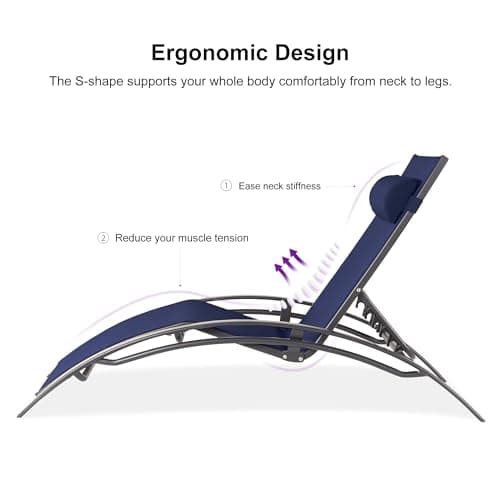 PURPLE LEAF Patio Chaise Lounge Chair Set with 2 Side Table Outdoor Pool Adjustable Recliner Chairs for Outside Beach Poolside Sunbathing Tanning Lounger - Thumbnail 5