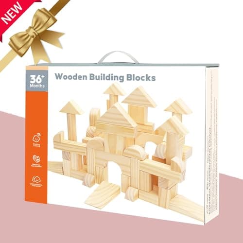Large Wood Building Blocks with Wooden Storage Tray, 64-Piece Hardwood Sorting & Stacking Toys for Building & Balancing, Educational Preschool Learning Toys for 3+ Year Old Boy and Girl Gifts - Thumbnail 5