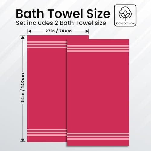 Infinitee Xclusives 100% Cotton Luxury Bath Towels Set of 2 (27x54 Inches) (Burgundy, Bath Towels - Pack 2) - Thumbnail 3