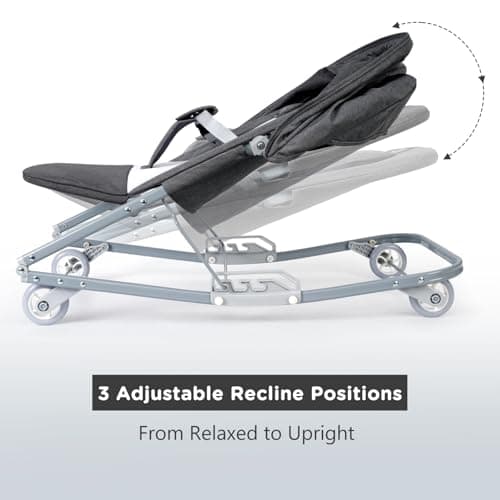 HKAI Rocking Baby Bouncer with Canopy, 2-Mode Rocking & Rolling Infant Seat, Portable Baby Chair for 0-18 Months, Grey - Thumbnail 5