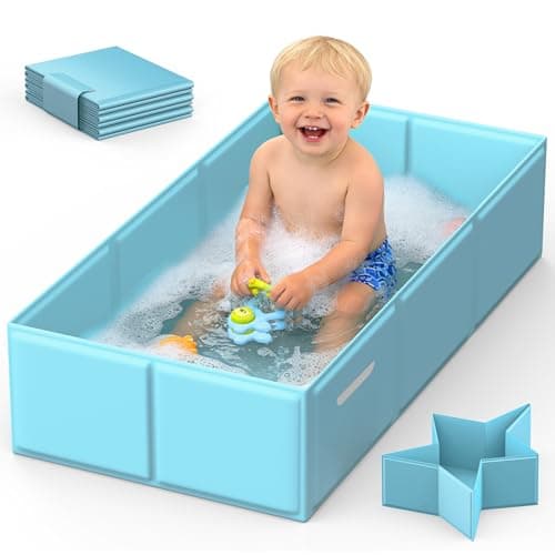 Totiro Collapsible Baby Bathtub, Foldable Infant Bath Tub with Non-Slip Base, Portable Travel Baby Bath for Newborns & Toddlers Indoor Outdoor Use, Baby Shower Gift, Blue