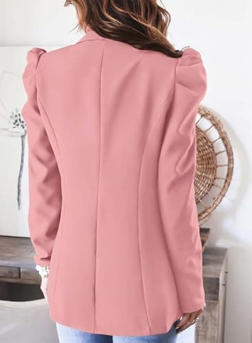 KIRUNDO Women's 2026 Spring Fall Casual Blazers Puff Sleeve Lapel Open Front Work Suit Office Blazer Jackets with Pockets(Pink, X-Large) - Thumbnail 3