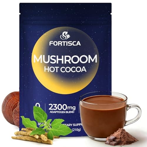 Mushroom Hot Cocoa Powder, Magnesium Glycinate, L-Theanine, Reishi, Tryptophan, Ashwagandha, Sleep Hot Chocolate Supplement for Calm, Relax, Sleep & Stress Support, Mushroom Coffee 210g