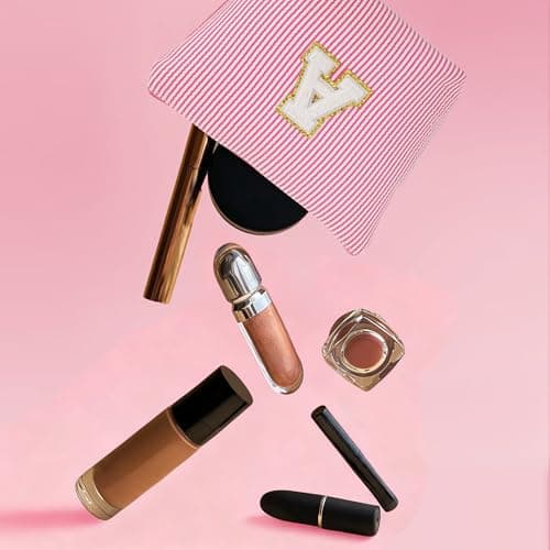 Fohufo Travel Essentials - Portable Travel Makeup Bag Set for Women, Portable Initial Travel Toiletry Bag, Makeup Pouch Organizer Cosmetic Bag Birthday Gifts for Women, Pink Letter D - Thumbnail 6