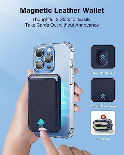Siaincsy for iPhone 13 Pro Clear Case (Compatible with MagSafe) with Card Holder, Magnetic Wallet Holds 3 Cards, Anti-Yellowing & MIL-Grade Protective Slim Clear Phone Case & Blue Wallet Combo - Thumbnail 4