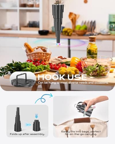 VEUIEIZT Fly Fans for Tables, Type-C Rechargeable Fly Fan, Tabletop Bug Fans with Colorful Light, Foldable Fly Spinner with Soft Holographic Blades for Picnic, Restaurant, Party, Home, BBQ (4 Pack) - Thumbnail 4