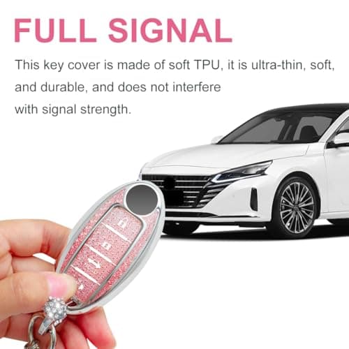 XUPEIXUN for Nissan Key Fob Cover with Keychain, Pink TPU Key Case Protection Shell for 4 Buttons Altima Rogue Sentra Pathfinder Frontier Maxima Titan Murano Kicks Juke Versa Armada - Thumbnail 6