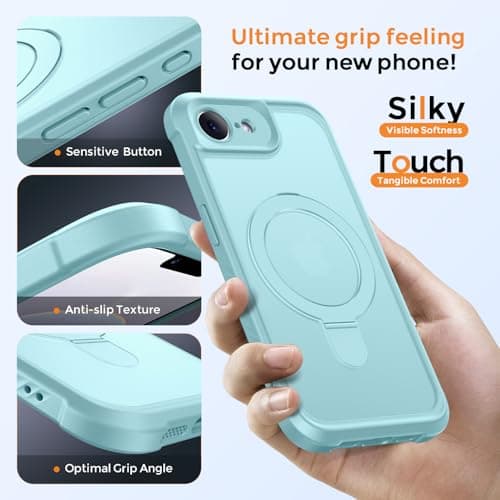 MOCCA for iPhone 17e Case & iPhone 16e Case with Magnetic Invisible Stand [Full Camera Protection][Compatible with Magsafe] Military Drop Shockproof Translucent Matte Phone Case Cover 6.1",Blue - Thumbnail 6