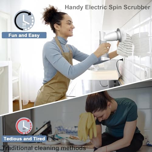 Electric Spin Scrubber, Bathroom Shower Electric Scrubber for Cleaning Tub/Tile/Floor/Sink/Window, Power Cleaning Brush Rechargeable Cordless with 4 Replaceable Cleaner Brush Heads - Thumbnail 2
