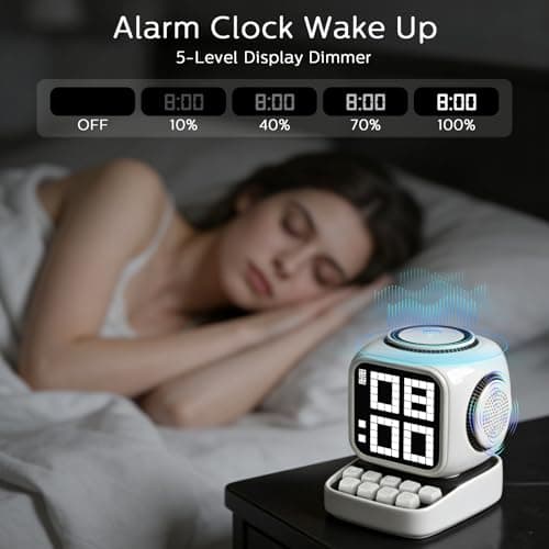 Smart Bluetooth Speaker with Wireless Charger: Tiffhome Digital Alarm Clocks for Bedrooms - 15W Fast Wireless Charging Station with 3 Modes - Portable Speaker Gifts for Men Women - Thumbnail 4