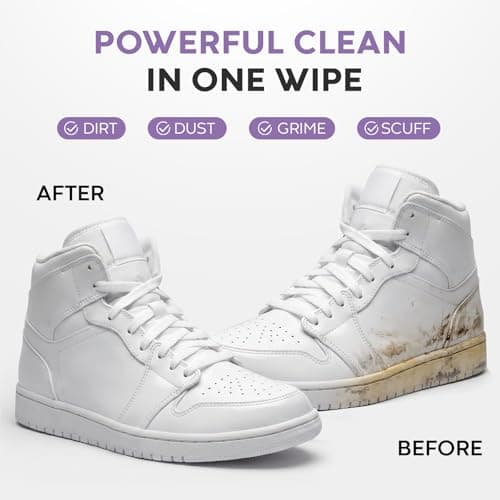 ZHENYEMEI 60 Packs Sneaker Cleaner Wipes, White Shoe Quick Cleaning Wipes for Dirt Stain, Disposable Tennis Shoe Cleaner, Travel Essential Shoe Cleaning Kit for Leather, Individually Wrapped - Thumbnail 5