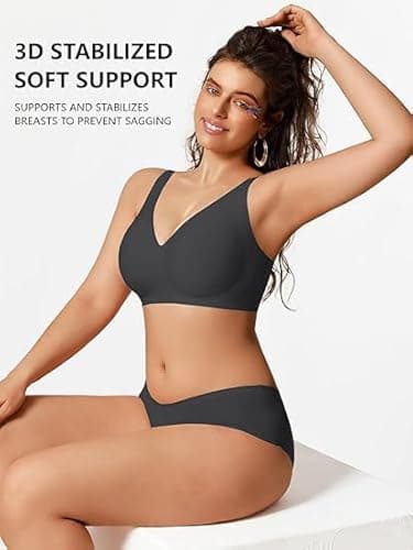 COCOMARTS Jelly Bras for Women No Underwire Seamless Push Up Comfortable Tshirt Everyday Deep V Bra with Support and Lift Black Medium - Thumbnail 3
