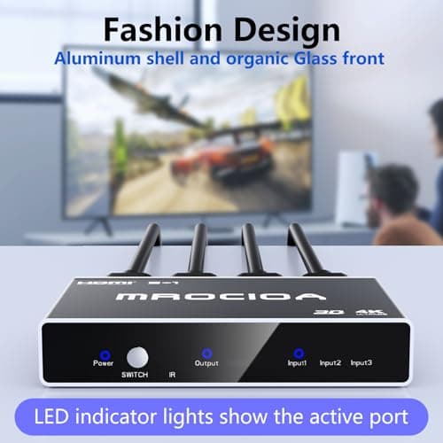 HDMI 2.0 Switch 3 in 1 Out with Remote, 4K 60Hz Splitter Switcher, HDCP 2.3, ARC, CEC, ALLM/VRR, Dolby Vision/HDR10+/Atmos, Aluminum+Acrylic, for PS5/4, Xbox, Apple TV, Fire TV - Thumbnail 5