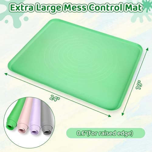 Extra Large Silicone Painting Mat for Crafts, 24”x 19” Waterproof Art Mat for Kids with Raised Sides, Crafts Mat for Paint, Clay Playdough, & Jewelry-Making, Green - Thumbnail 2