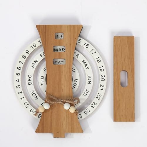 Perpetual Calendar, Wooden Disc Perpetual Desk Calendar, Wooden Disc Calendar, Gift Manual Rotating Wooden Block Calendar for Home Office Desk Date Week Month - Thumbnail 6
