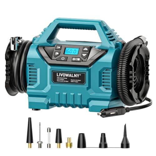 3X Faster Cordless Tire Inflator Air Compressor Pump Compatible With Makita 18V Battery, LIVOWALNY 160PSI 12V DC/18V DC with Pressure Gauge & Deflator for Car, Pickup, Air Mattresses (Tool Only) - Image 1