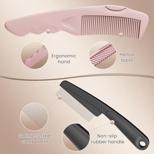 Dafeng Dandruff Comb 2PC Upgraded Fine Tooth Scalp Detox Comb Sweep & Massage Lice Stainless Steel Scalp Detoxing Hair Brush Tool Hair Care for Women, Men & Kids (Pink) - Thumbnail 5