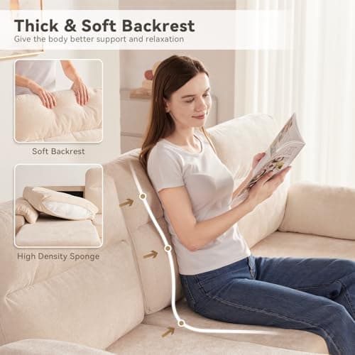 Tbfit 84" Sofa Bed Couch, Pull Out Couch with USB & Type-C Charging, Convertible Sofa Bed with Storage Chaise, Chenille Queen Sleeper Sofa for Small Spaces, Living Room, Apartment, RV, Beige - Thumbnail 5