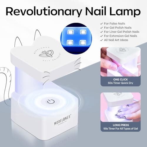 modelones X Nail Gel Kit Short Coffin,510Pcs Fake Nails 15Sizes, 9-in-One Glue Prep Dehydrator & Mini U V Light Clipper, Pre-shaped Half Matte Press on Short Coffin Tips for DIY Salon - Thumbnail 4