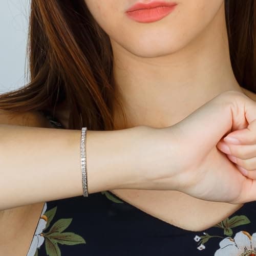 TRENDOLLA 3MM Square Cubic Zirconia Tennis Bracelet for Women and Men, Classic Tennis Bracelet Wrist Size 6.5-8 inches (7.25") - Thumbnail 2