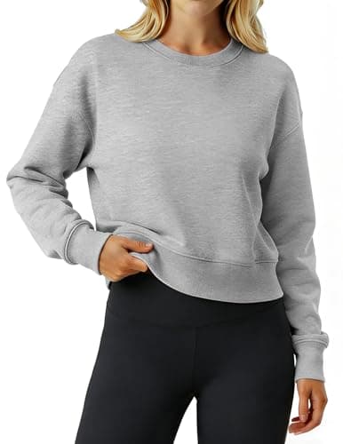 MAPICK Womens Cropped Sweatshirt Oversized Crewneck Cotton Long Sleeve Boxy Crop Pullover Casual Lightweight Athleisure Top - Image 1