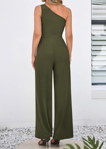 KIRUNDO One Piece Jumpsuits For Women Dressy 2026 Sleeveless One Shoulder Ribbed Wide Leg Rompers With Pockets Summer Outfits - Thumbnail 2