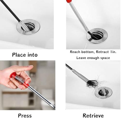 Drain Snake Clog Remover Tool, 3 Plastic (20 Inches) and 1 Stainless Drain Snakes (33 Inches) Included, Effectively Clean Hair and Other Clog for Toilet, Kitchen Sink, Bathroom Tub - Thumbnail 4