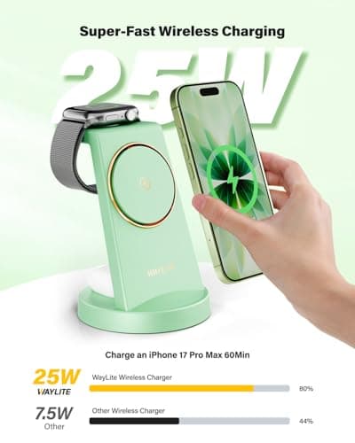 3 in 1 Fast Charging Station for iPhone, 25W Wireless Magnetic Phone Charger for iPhone 17 16e 16 15 14 13 12 Serise, Watch Charger Stand, Wireless Charging Station for AirPods 4 3 Pro, Green - Thumbnail 3