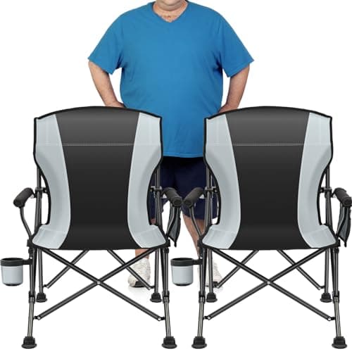 2 Pack Oversized Folding Camping Chair for Adults, Supports 450 LBS Camping Chairs, Heavy Duty Camping Chair with Side Pockets, Foldable Outdoor Chair for Camping, Beach, Fishing, Hiking, Black-Gray - Image 1