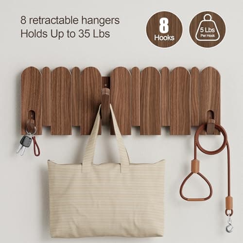 Solid Walnut Coat Rack Wall Mount 16.5",Wall Mounted Coat Rack with 8 Hooks - Thumbnail 6