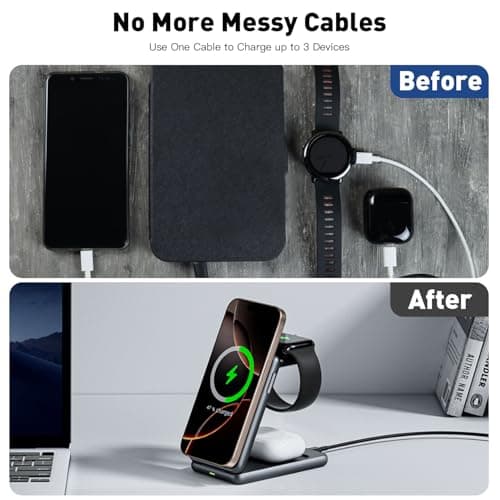 Upgraded 3-in-1 Magnetic Wireless Charger, Foldable Charging Station, Electromagnetic Induction Base,Compatible with MagSafe,Compatible with iPhone 12-17 Series, Apple Watch, and AirPods - Thumbnail 5