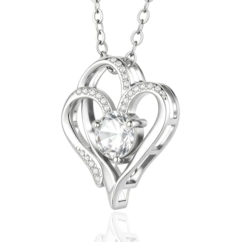 Caelishel Dainty Double Heart Pendant Necklace, 14K Gold Plated Cubic Zirconia Adjustable Collarbone Chain, Elegant Minimalist for Women(Silver) - Image 1