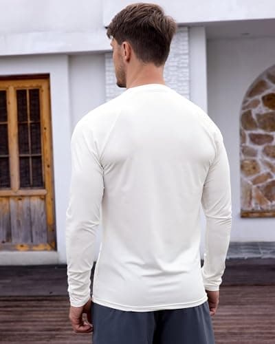 USKOY Men‘s UPF 50+ Long Sleeve Rash Guard Shirt, Quick Dry Athletic Sun Shirt for Swimming, Running, Workout White XL - Thumbnail 2