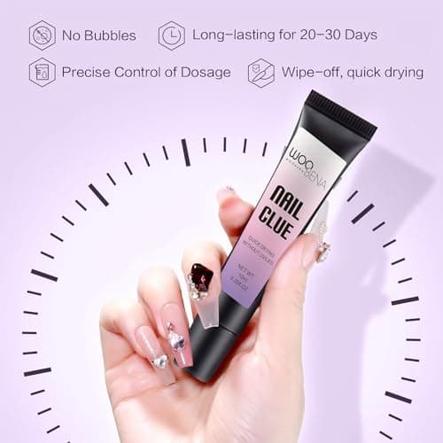 Woobena 2 Packs Nail Glues for Press On Nails Quick Drying Long Lasting No UV Light Needed 0.35 oz(10g) Super Strong, Gentle on Nails, Ideal for DIY & Salon Use Nail Art - Thumbnail 4