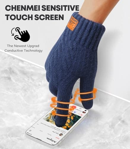 CHENMEI Winter Gloves for Men Women-Warm TouchScreen Cold Weather Gloves,Wool Knit Thermal Adults Gloves for Driving Texting - Thumbnail 3