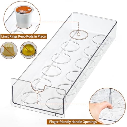 Clear Acrylic Coffee Pod Holder Organizer for K CUP, 36 Pods Storage for Kpods on Counter, Under Coffee Maker Countertop Drawer Organizer for KCUP, for Keurig Pod - Sturdy & Food Grade - Thumbnail 6