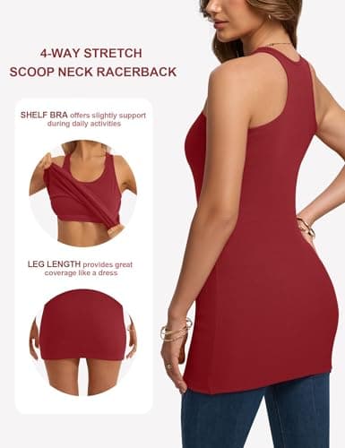 Missclub 3 Pack Shelf Bra Tank Tops for Women Long Racer Back Workout Tank Tops Woman Solid Ribbed Shirts Navy Blue L - Thumbnail 4