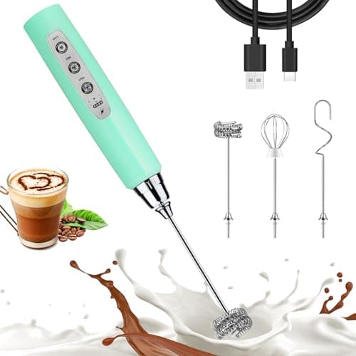 Nahida Baby Blue Milk Frother Wand for Coffee, Frother Handheld Rechargeable Electric Whisk with 3 Heads 3 Speeds Drink Mixer Coffee Frother Foam Maker For Latte, Cappuccino, Hot Chocolate, Egg - Image 1