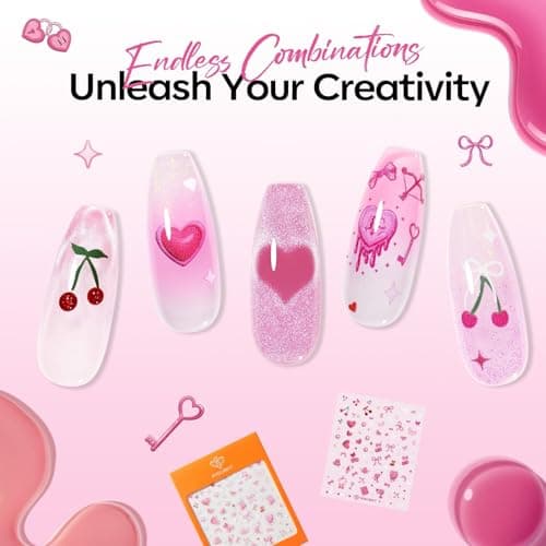 modelones Pink Gel Polish Set, Hema Free Light Pink Cat Eye Gel Polish Jelly Glitter Nude Hot Pink Pastel Nail Polish 6 Colors 2026 Spring Easter LED Nail Art DIY Gift with Magnet&Love-heart Stickers - Thumbnail 6