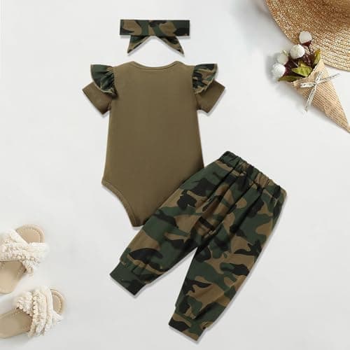 FAMIHAO Baby Girl Clothes Set Daddys Little Girl Printed Ruffle Top Camouflage Pants Newborn Infant Girl Clothing Outfit,12-18M DAG - Thumbnail 3